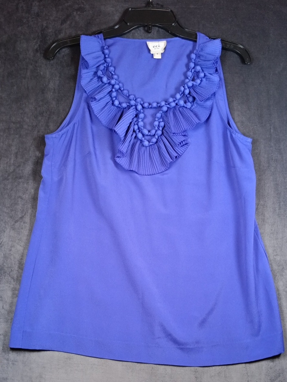 ECI Purple Pleated Ruffle Pom-Pom Sleeveless Camisole